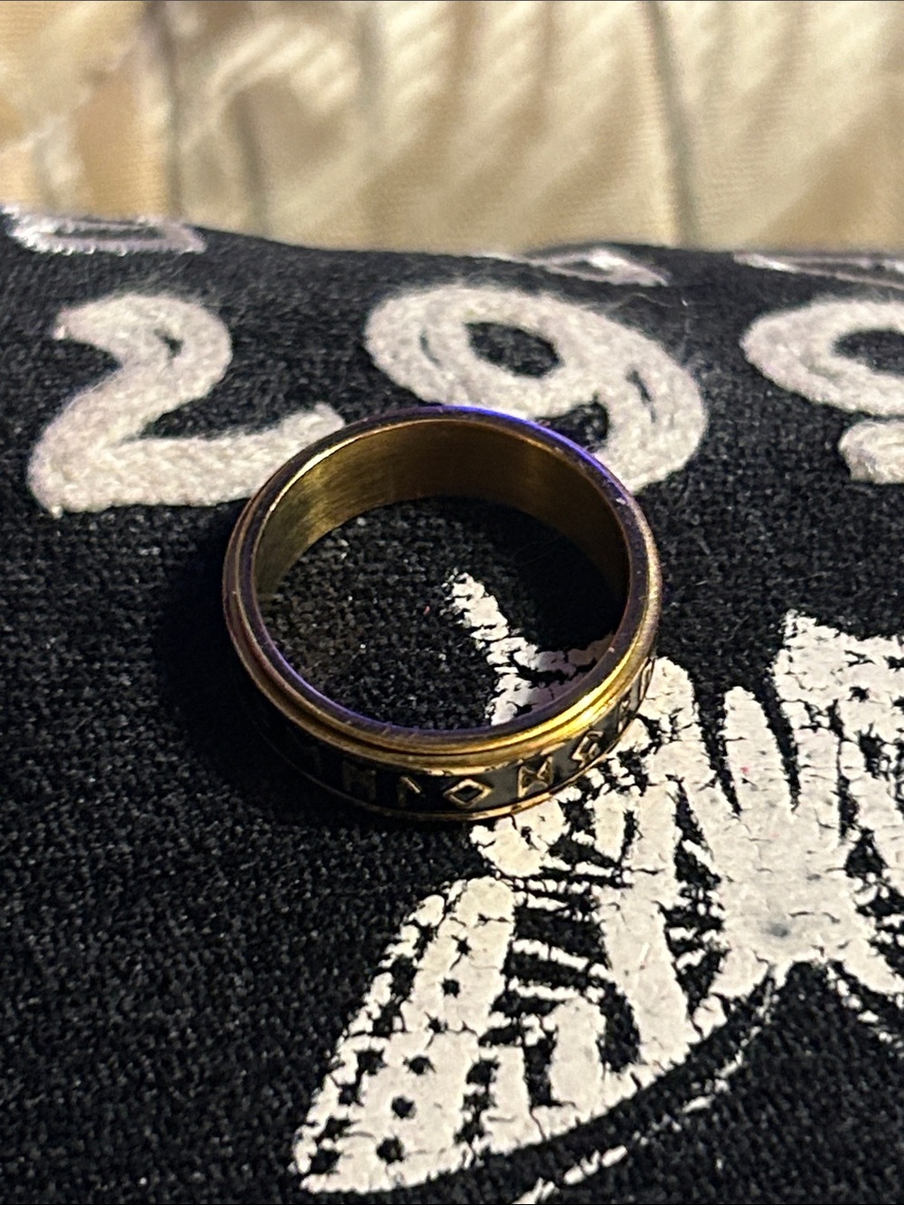 Gold and Black Rune Spinner Ring - Picture 2 of 4